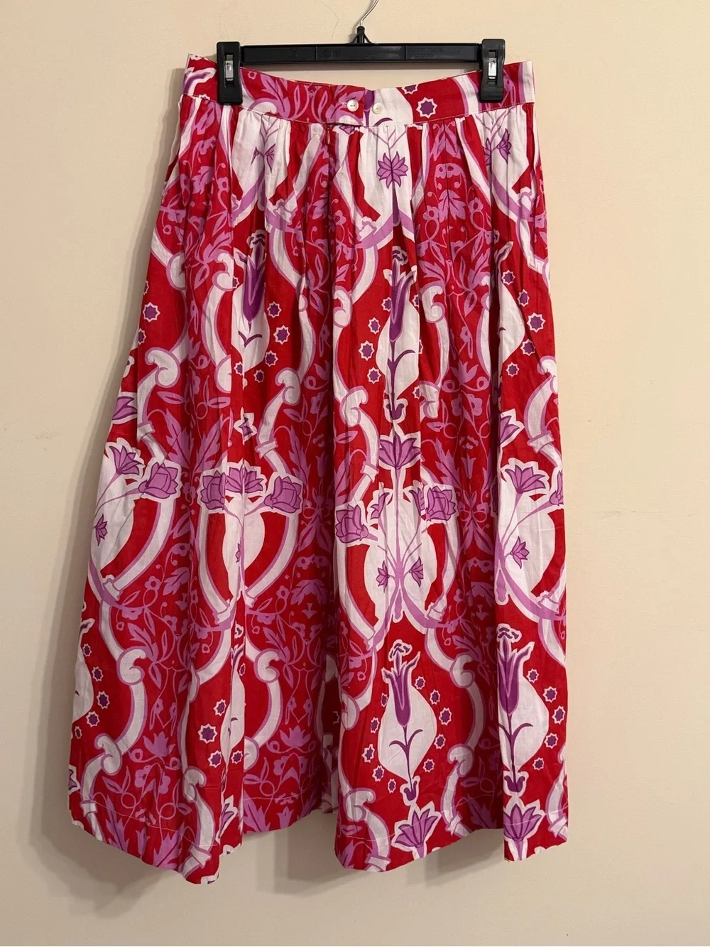 Beyond By Vera Ana  Red Floral Maxi Skirt with Flowing Silhouette